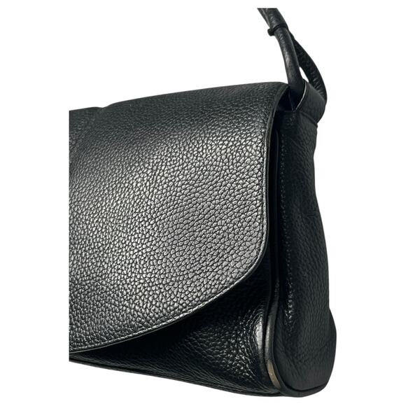 VTG Terre De Feu Shoulder Bag Womens Black Pebbled Leather Flap Top Purse Retro - Picture 2 of 12